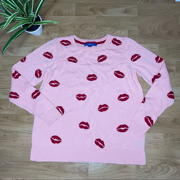 Apt 9 Women’s Baby Pink Red Lips Long Sleeve Pullover Sweater Size Medium - Picture 3 of 7